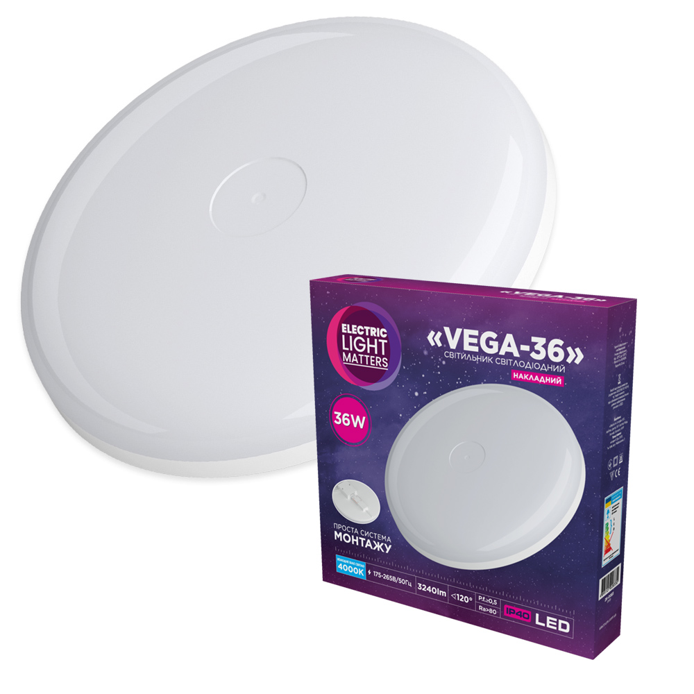 Світильник світлодіодний накладний ELM Vega 36W 4000К IP40 білий